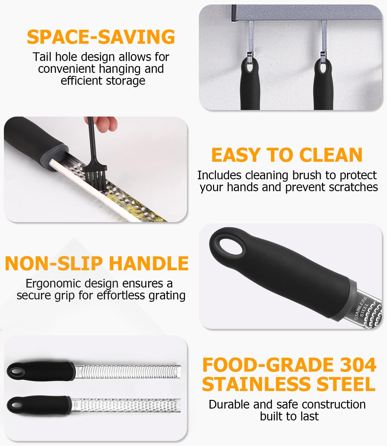 Grattugia 2 Pezzi In Acciaio Inox - Per Formaggio, Limone, Noce Moscata, Con Copertura Protettiva - Foto 6