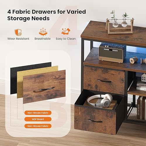 Miniatura 6 de Sweetcrispy Mueble de TV Cómoda para dormitorio, centro de entretenimiento con 4 cajones, con luces LED y tomas de corriente, consola multimedia