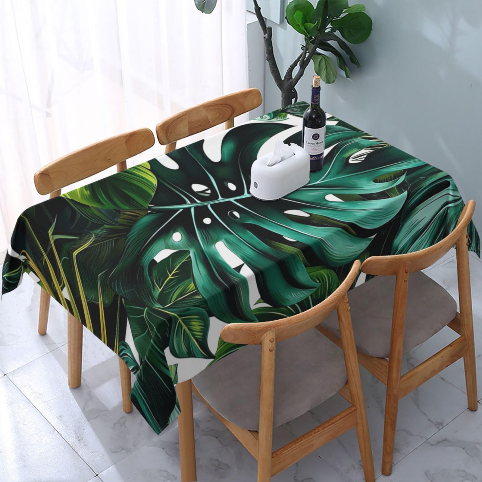WPKJU Tropical Leaves Printed Tablecloth Water Resistant Table Cover Washable Rectangle Table Cloth for Tables 54x72 in
