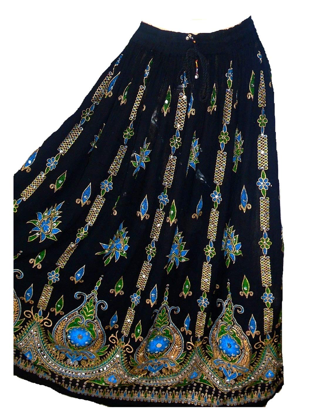 MULTI Ladies Indian Boho Hippie Gypsy Sequin Summer Sundress Maxi Skirt BLACK GREEN