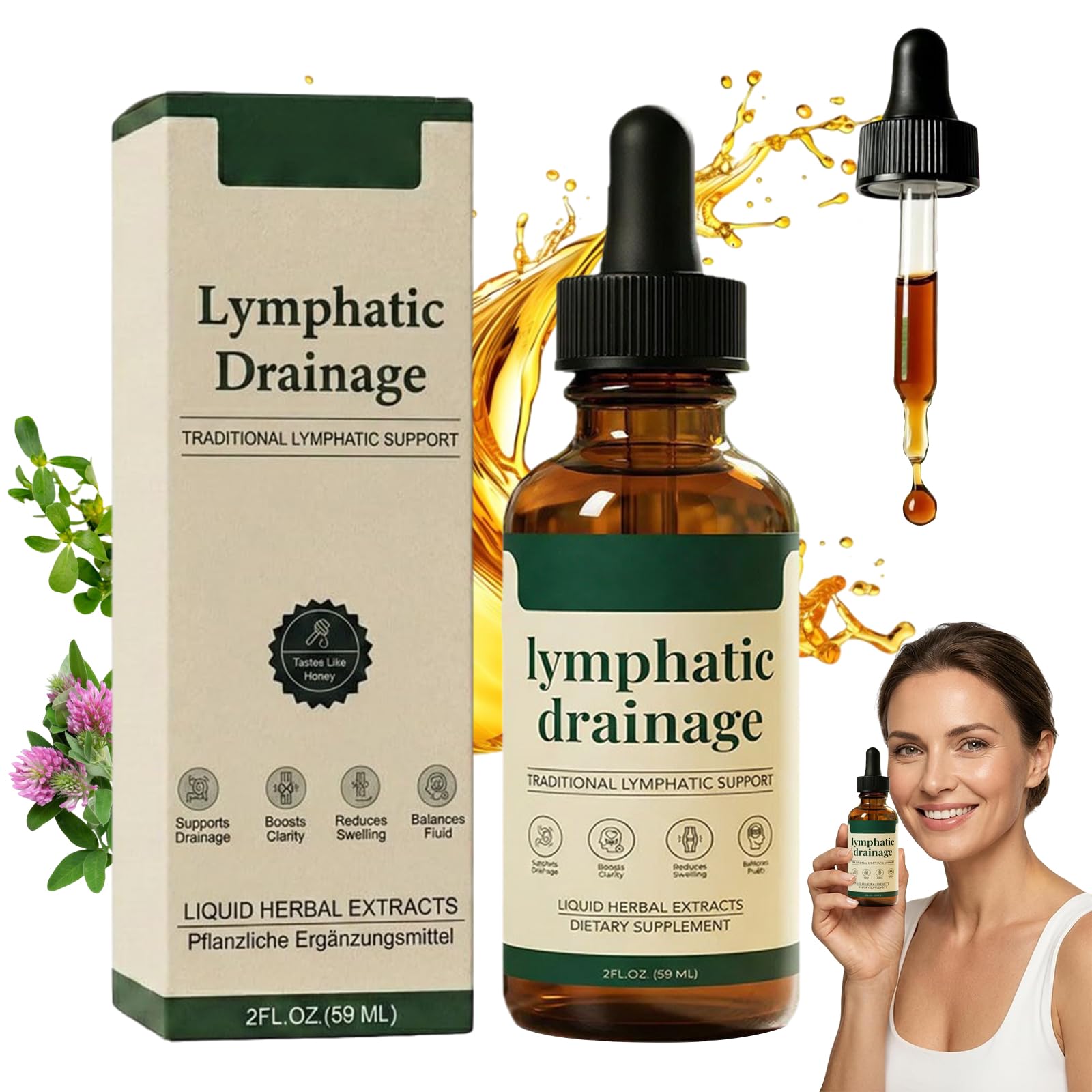 1 Piezas Linfia Drenaje Linfático, Linfia Drenaje Linfático Gotas, Gotas de Bienestar para Linforia, Rápido Y Eficaz,Mezclas Hierbas Naturales, para Lipedema, Piernas Cansadas y Presoterapia(60ml)