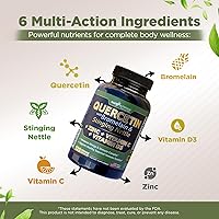 Vista 3 de Quercetina con vitamina C y zinc - Quercetina de ortiga - Quercetina 500 mg - Quercetina con bromelina - Quercetina de zinc + vitamina D3 - 120