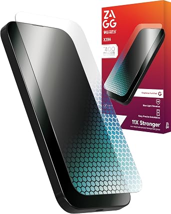 ZAGG XTR4 Screen Protector for iPhone 16 Pro Max - 11x Stronger Tempered Glass, Blue Light Filtration, Anti-Reflective Technology, Graphene Reinforced, InvisibleShield, Easy Dust-Free Installation | 11x Stronger