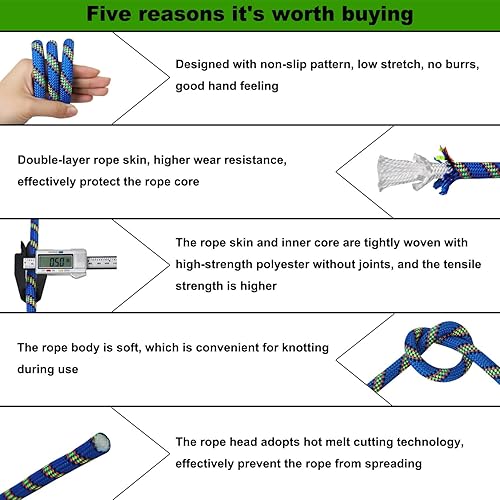Miniatura 10 de CRAYZA Cuerda de aparejo de arborista de doble trenzada (12 pulgada x 50 pies), cuerda de poliéster fuerte, 48 hebras para trabajo de árboles,