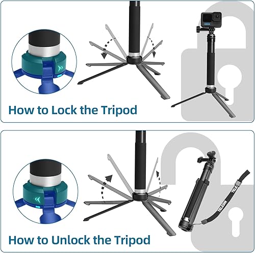 Miniatura 3 de AFAITH Poste mejorado para GoPro 11, palo selfie Go Pro de aleación de aluminio con trípode estable, monopie de mano impermeable para GoPro
