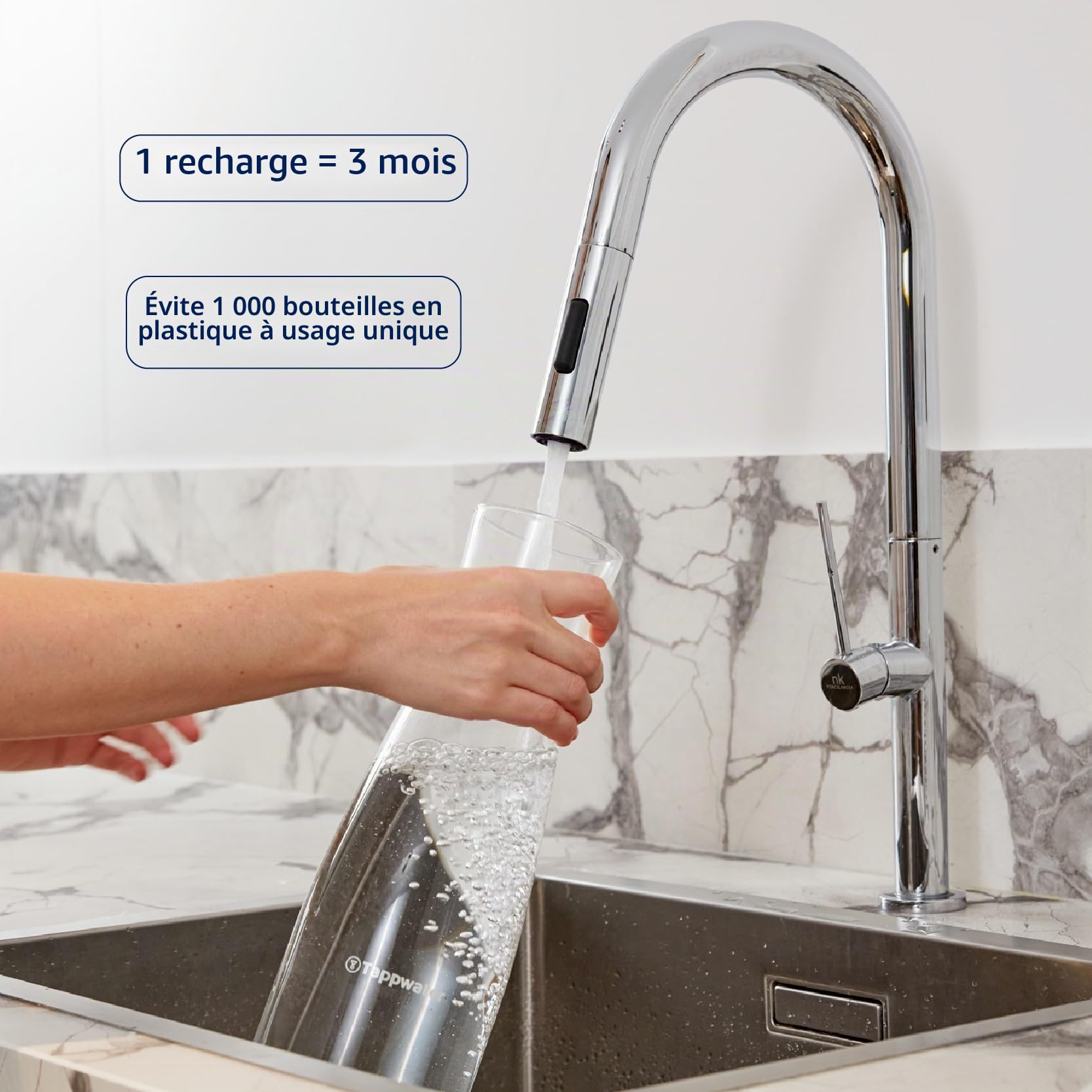 Tappwater Carafe d'eau avec filtre Premium PitcherPro avec SMR - pichet d'eau en verre 1,45L, filtration instantanée avec minéraux essentiels ajoutés, élimine le calcaire et +60 substances, Élégante