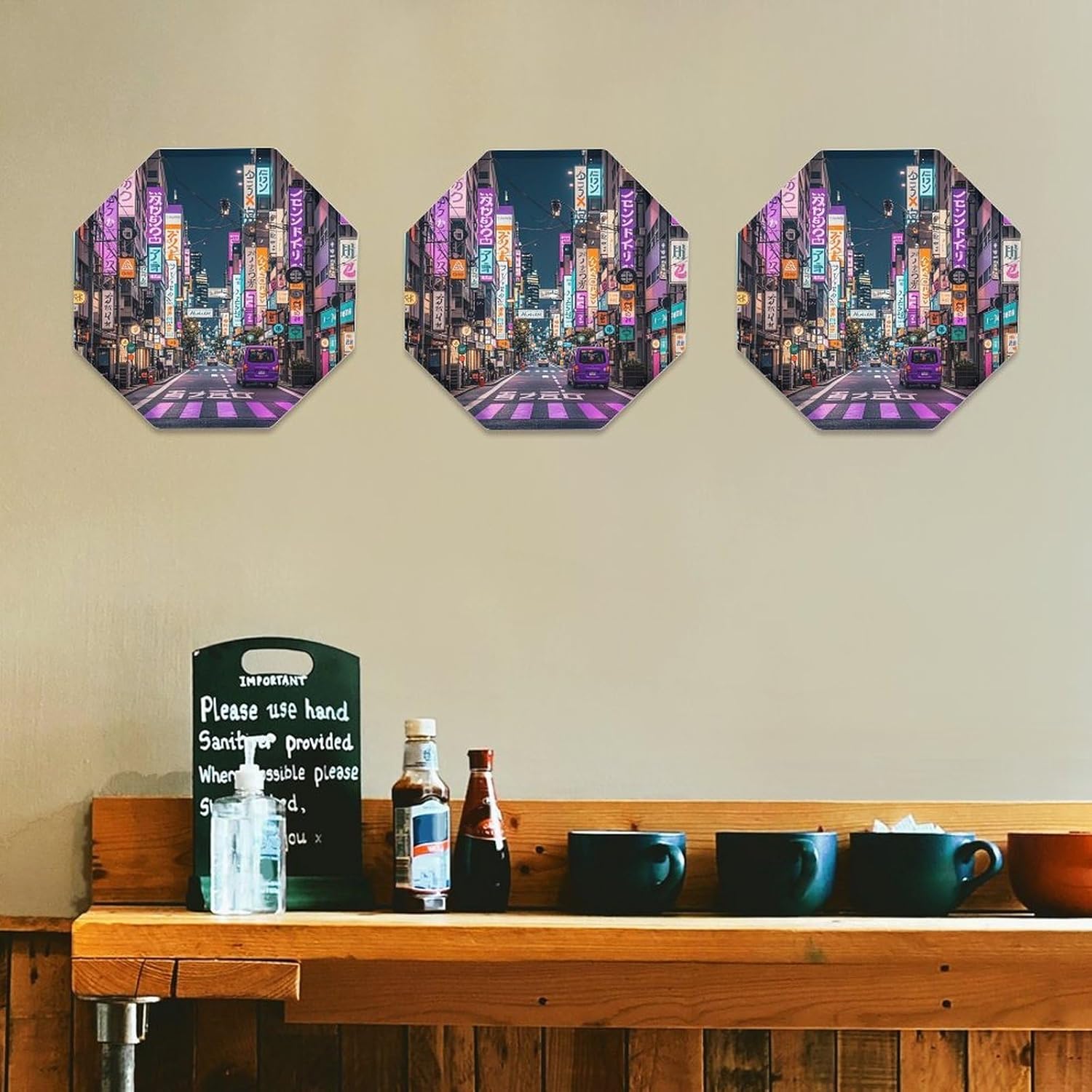 Ctagon Metal Sign for Home, Modern Display Plate for Kitchen, Purple Tokyo Streets Plates Accent Hanging Wall Decorations 3PCS for Living Room, Bedroom, Hallway, Hotel