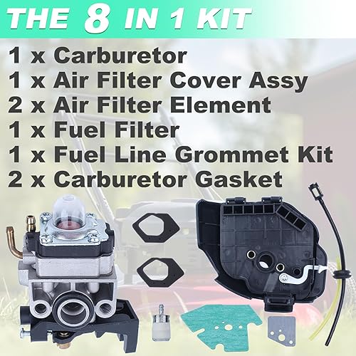 Miniatura 6 de Adefol Kit de 8 piezas de cubierta de filtro de aire para carburador de motor, kit de 8 piezas para cortacésped Honda GX25 GX25NT HHT25S con línea