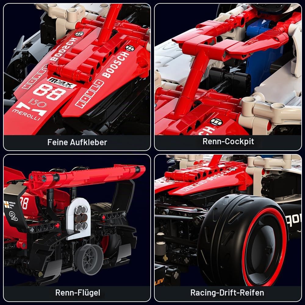 Mould King 13151 Technik Ferngesteuert Formel 1 Rennwagen Bausteine Klemmbausteine Auto Supersportwagen Modellbausatz Sammlerstück Spielzeugauto Für Fans Erwachsene(1226 Teile)