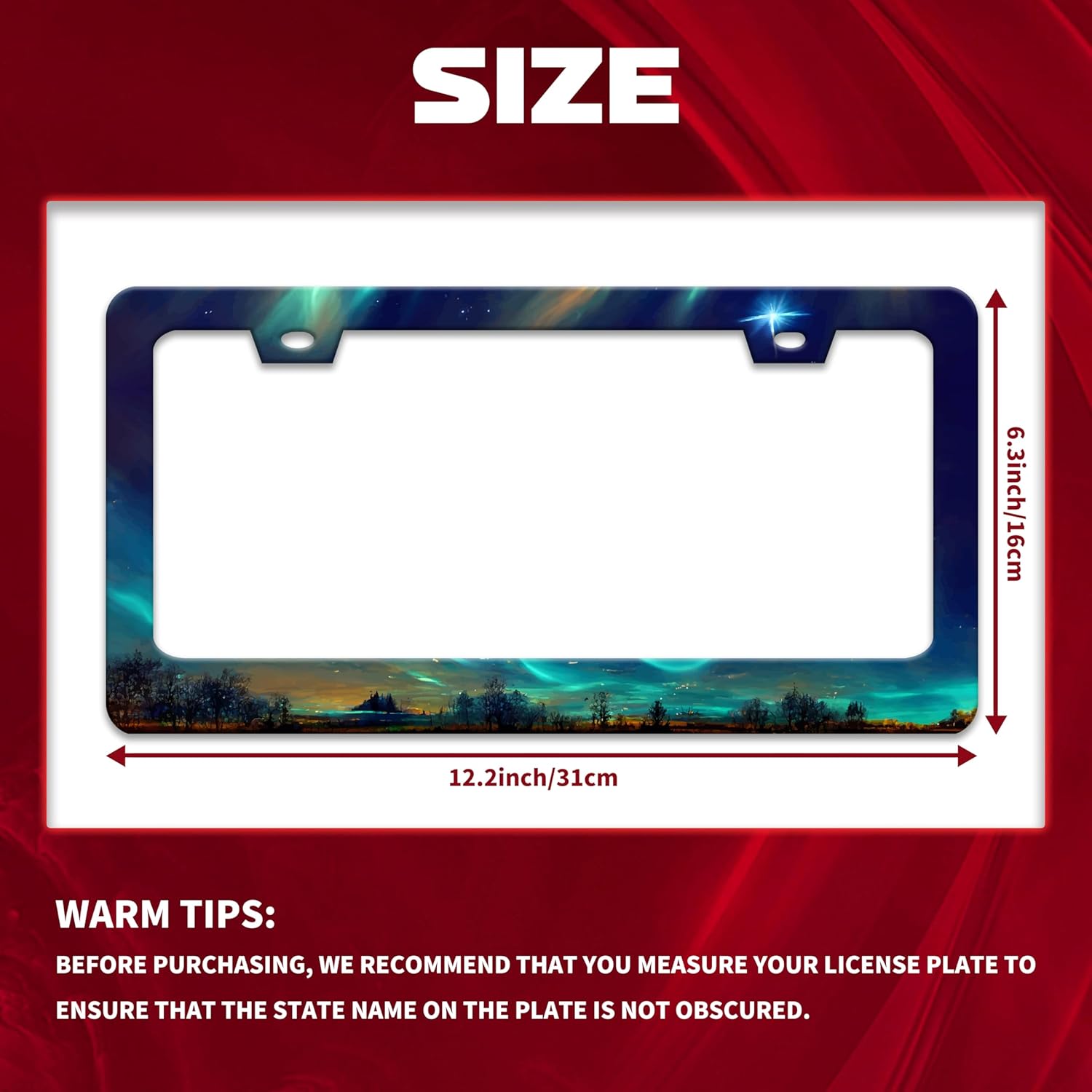 2pcs Personalise Aurora Night Sky License Plate Frame Scenery License Plate Frames Car Universal Stainless Steel Accessories Cars Decor With 2 Holes Screws Fits Standard Us Vehicles Size 12.2 X 6 Inch