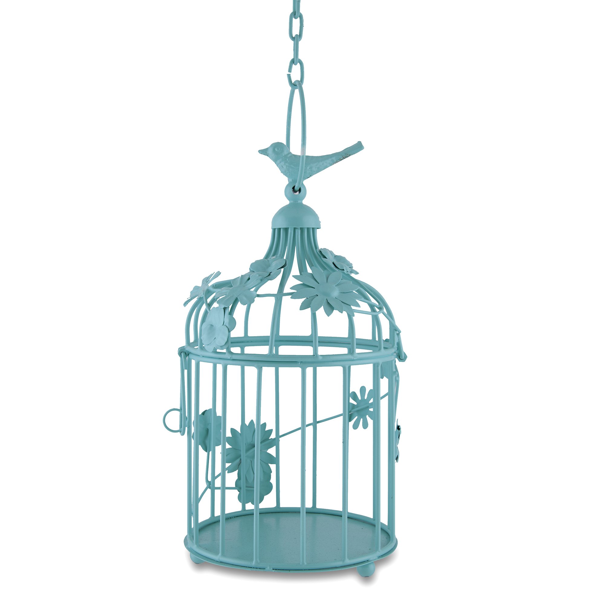 Homesake® Turquoise Cage with Floral Vine Small Single, with Hanging Chain, Decorative Tealight Candle Holder