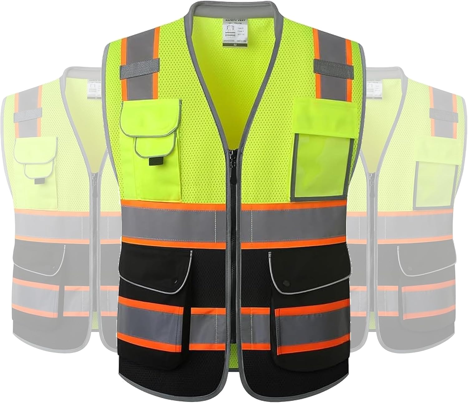 12 Pack High Visibility Safety Vest with Reflective Strips, Multi Pocket Work Vest for Construction