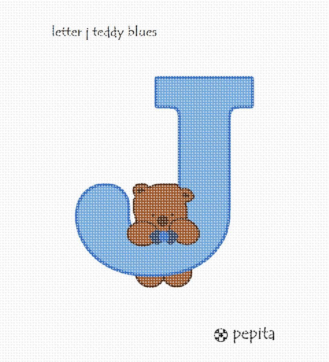 Pepita Needlepoint kit: Letter J Teddy Blues, 7