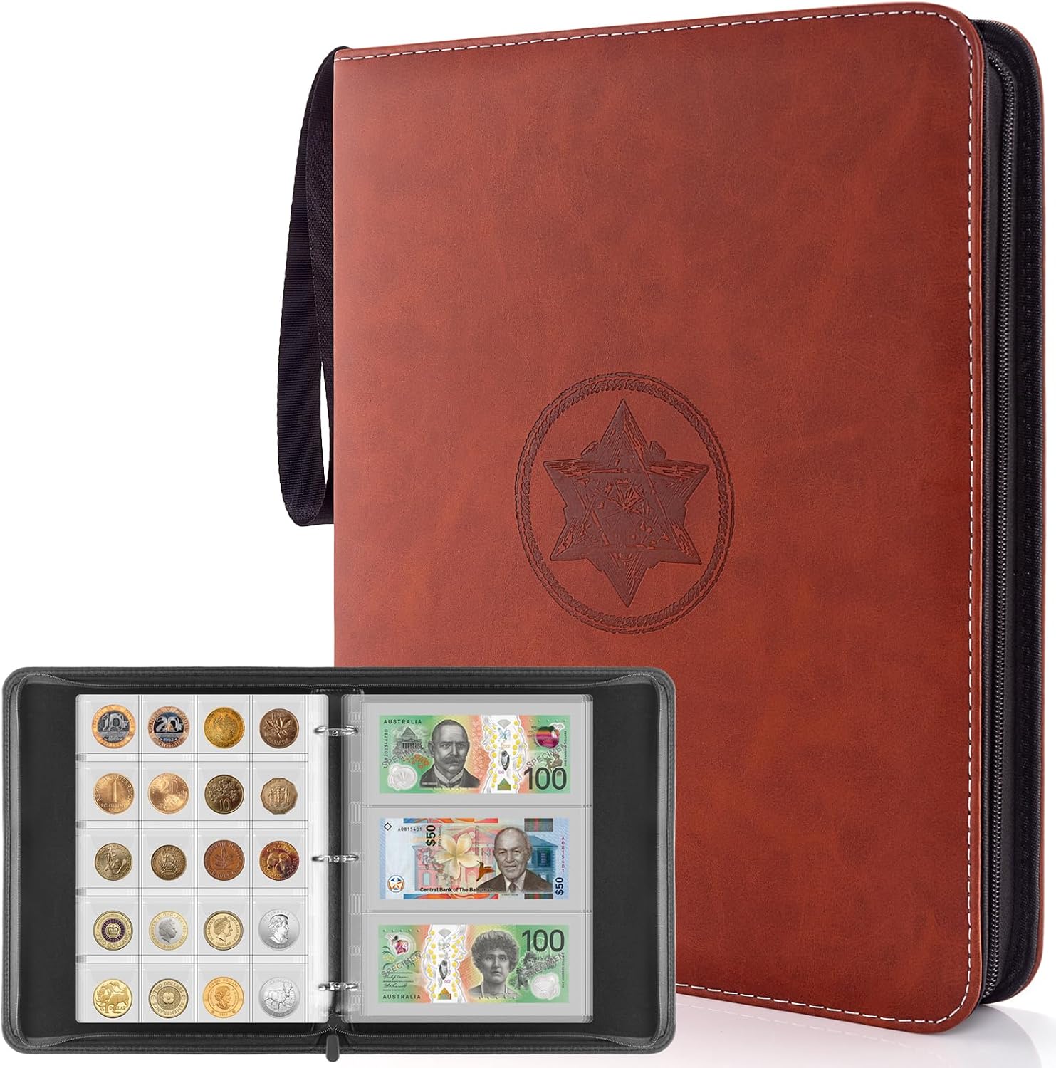 JoyHood Coin Collection Book Holder for Collectors - 400 Coins Pockets+15 Bills Pockets, Coin Collection Organizer Storage Box Case Album for 20/25/ 27/30/ 38mm Coin