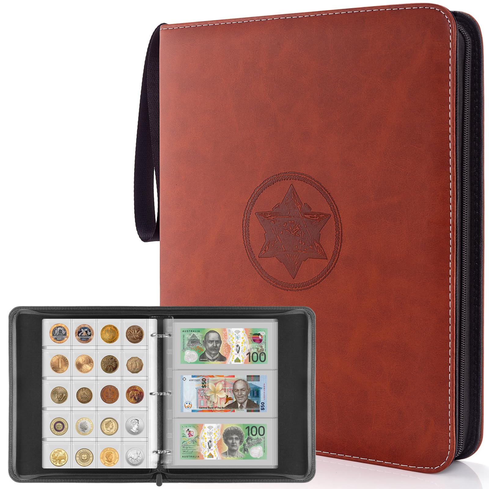 JoyHood Album de Collection de Pièces de Monnaie, Classeur Pieces de Monnaie avec 400 Poches pour Pièces de Monnaie + 15 Poches pour Billets, Rangements pour Pièces de Monnaie