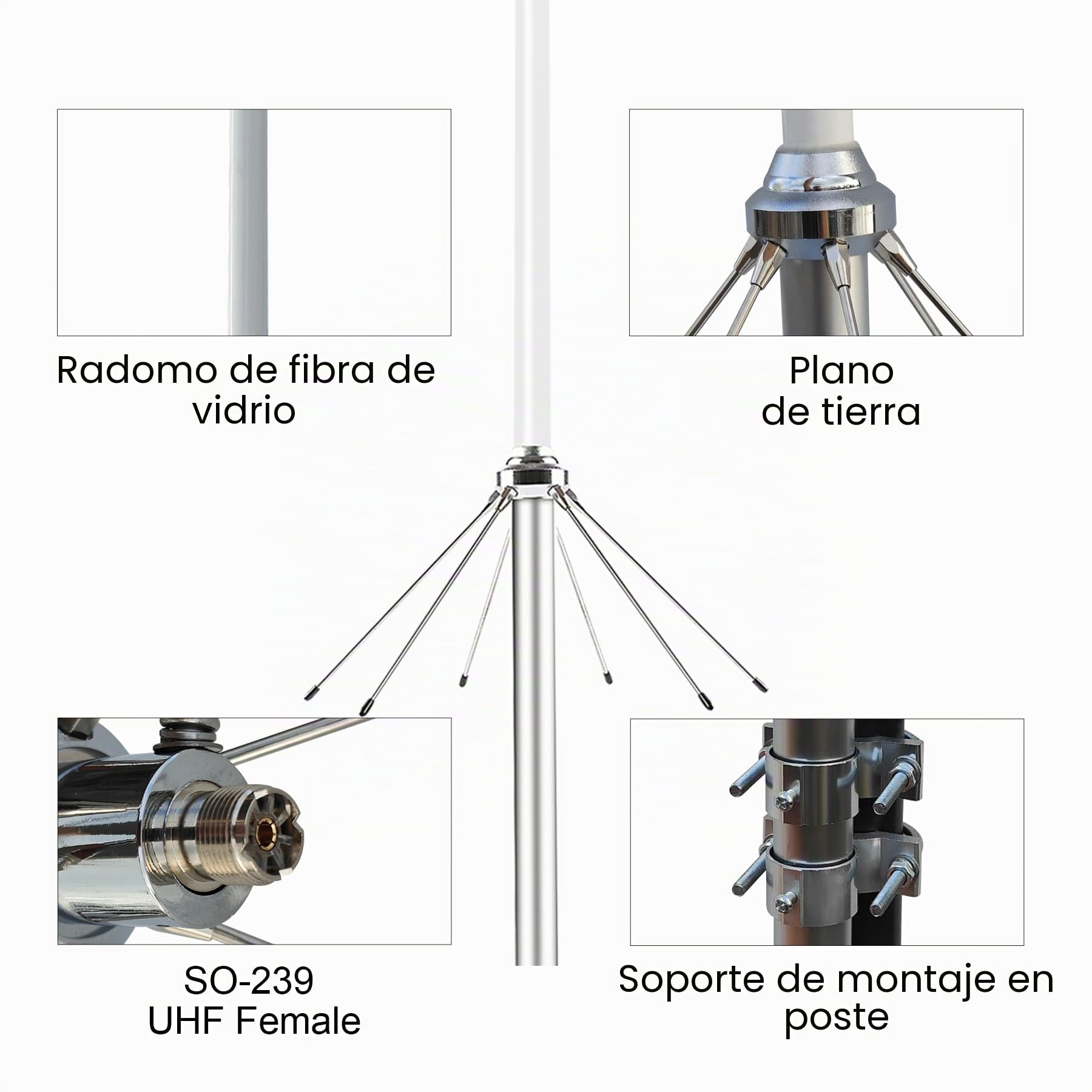 Antena repetidora de base de doble banda de 2 m 70 cm UHF VHF GMRS | Antena de 144-148MHz y 430-460MHz con cable de 32 pies para estaciones base de radio aficionada