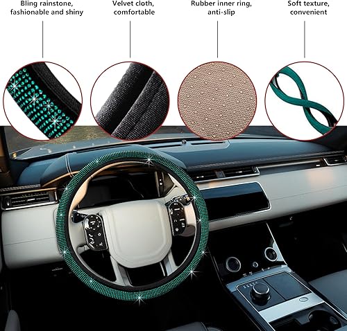 Vista 50 de Ziciner Funda brillante para volante de automóvil, protector de volante de diamantes de imitación con purpurina para vehículo, accesorios