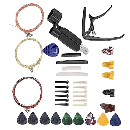 Guitar Accessories Kit, Guitar Strings Accessory Kit Durable Musical Instrument Accessory Guitar Playing Tool for Ukulele for Folk Guitar for Acoustic Guitar