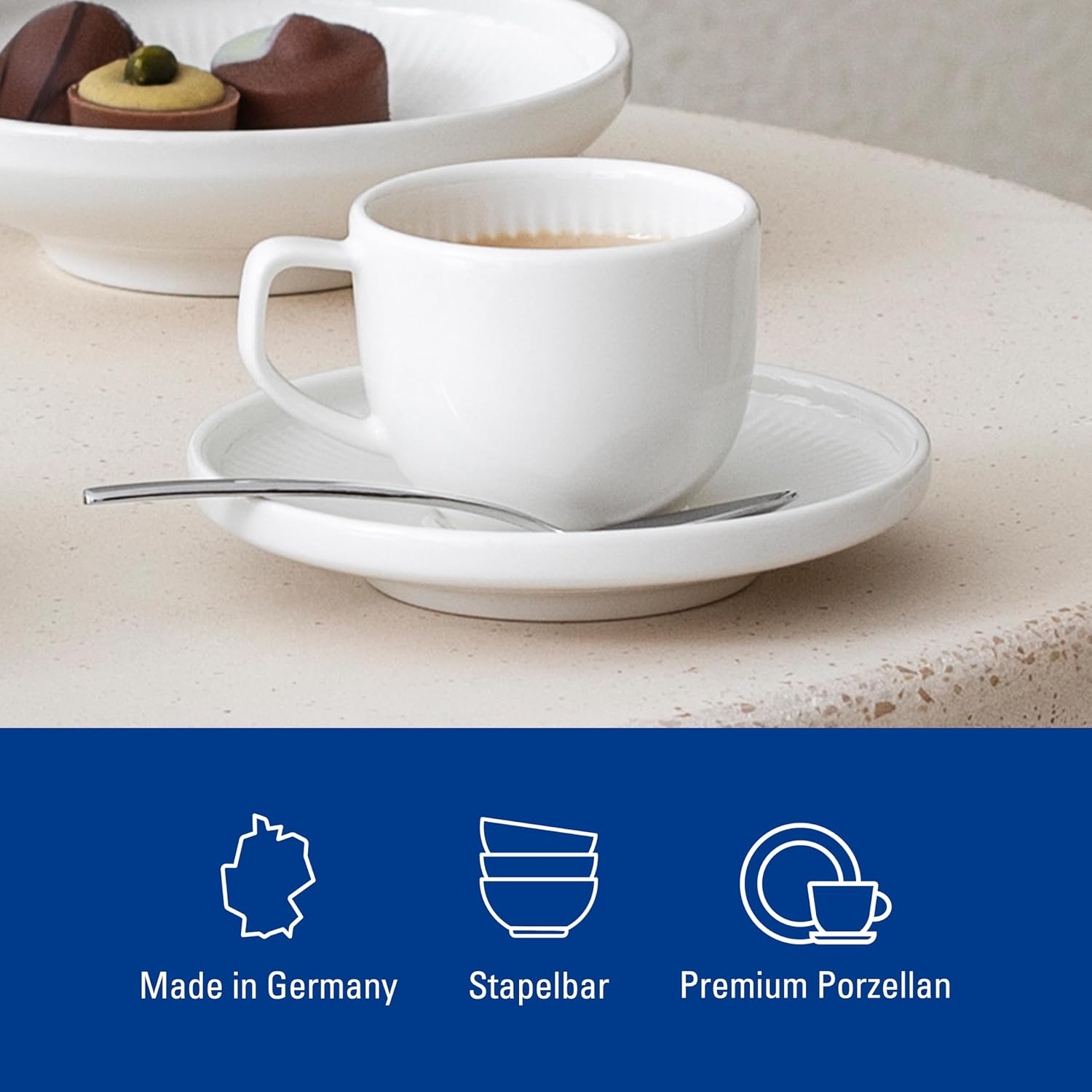 Villeroy & Boch Afina Espresso Cup Saucer, Premium Porcelain, Made in Germany, Dishwasher and Microwave Safe, 4.5 in, Stackable, White
