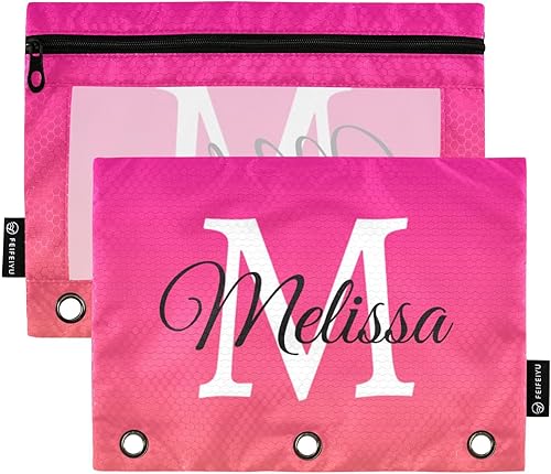 Estuche de lápices personalizado degradado rosa para 3 anillas, bolsa de lápices personalizada con cremallera, estuche transparente para lápices,