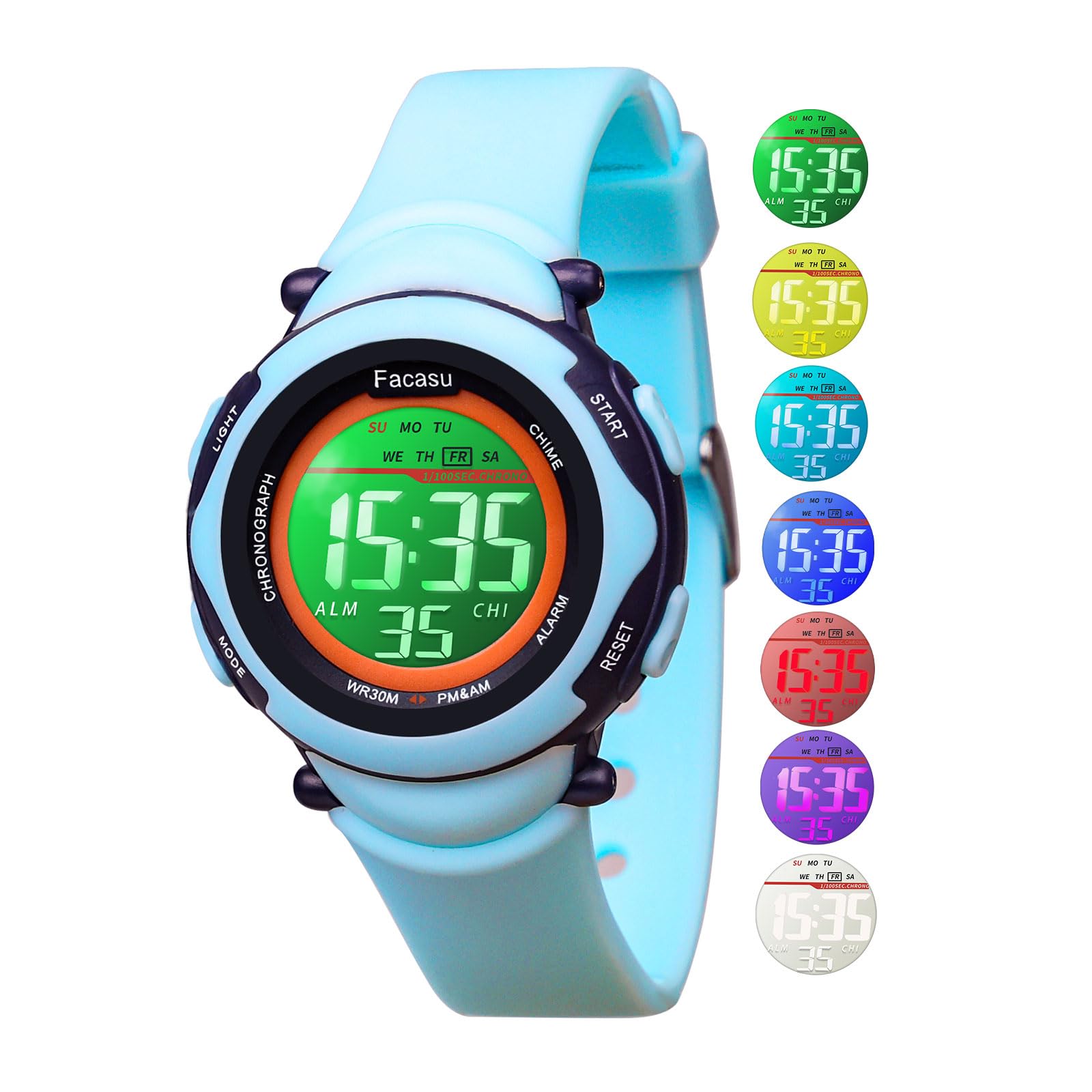 Facasu Reloj Digital Niños Niñas,Reloj Infantil Resistente al Agua Reloj,Colorido Luces Deportes Aire Libre,con Cronómetro y Alarma,Regalo para Niños