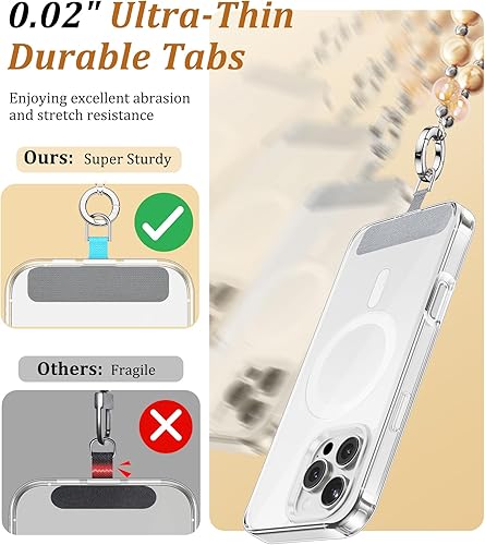 Vista 13 de Vihibii Correa de muñeca con dije para teléfono con 2 lengüetas de sujeción, cordón anticaídas para teléfono celular, cuentas de perlas de moda