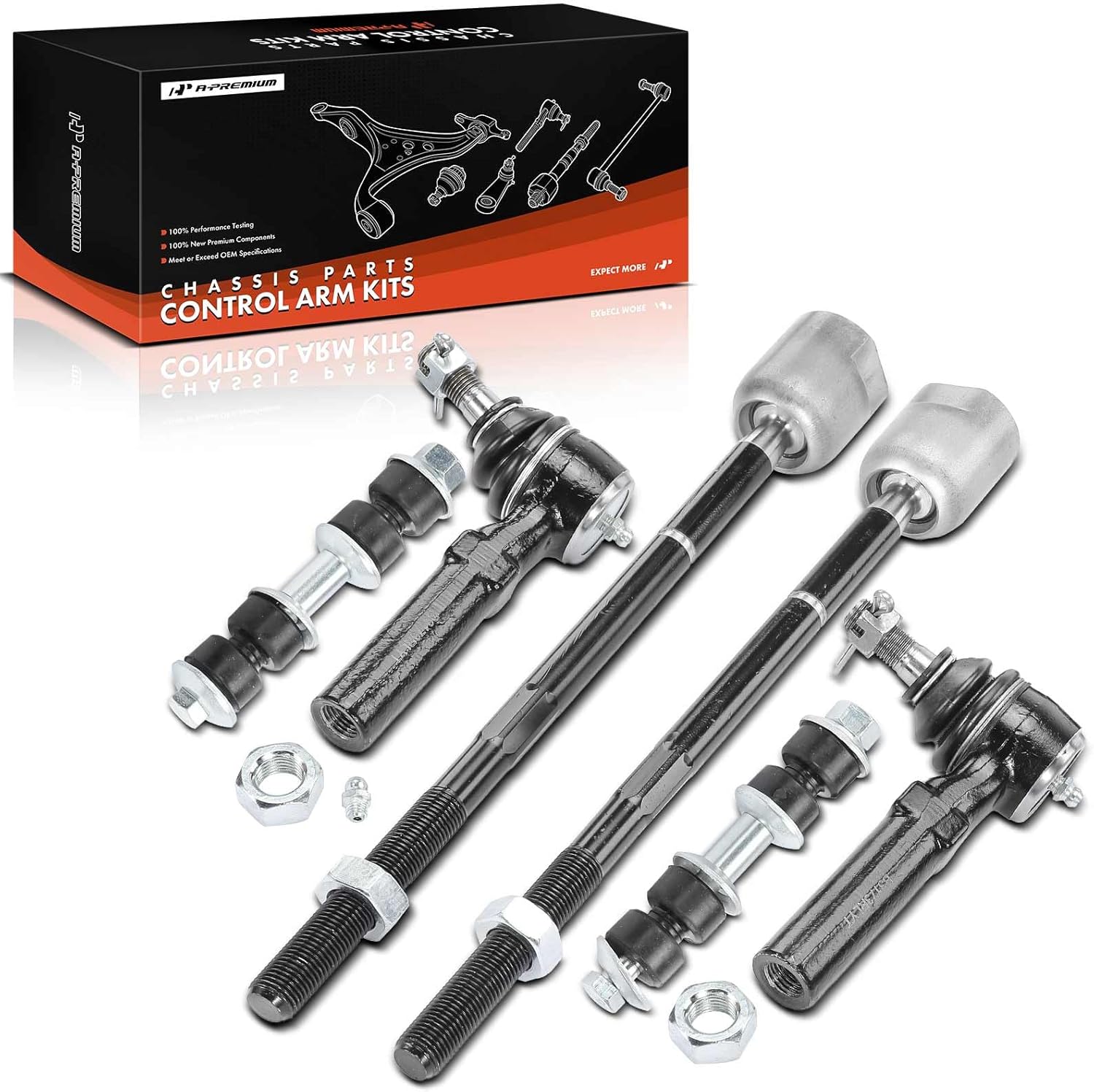 A-Premium Set of 6, Front Sway Bar Link, Inner & Outer Tie Rod End, Compatible with Dodge Neon 1995-1998, Plymouth Neon 1995-1998, with Power Rack Gear Box Steering