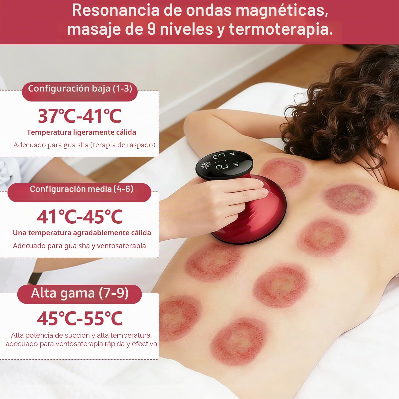 Masajeador eléctrico con ventosa, 24 puntos de succión, 9 niveles de succión, 8 puntos de infrarrojos rojos, función de calentamiento, cepillo meridiano y masaje de raspado, adecuado para abdomen