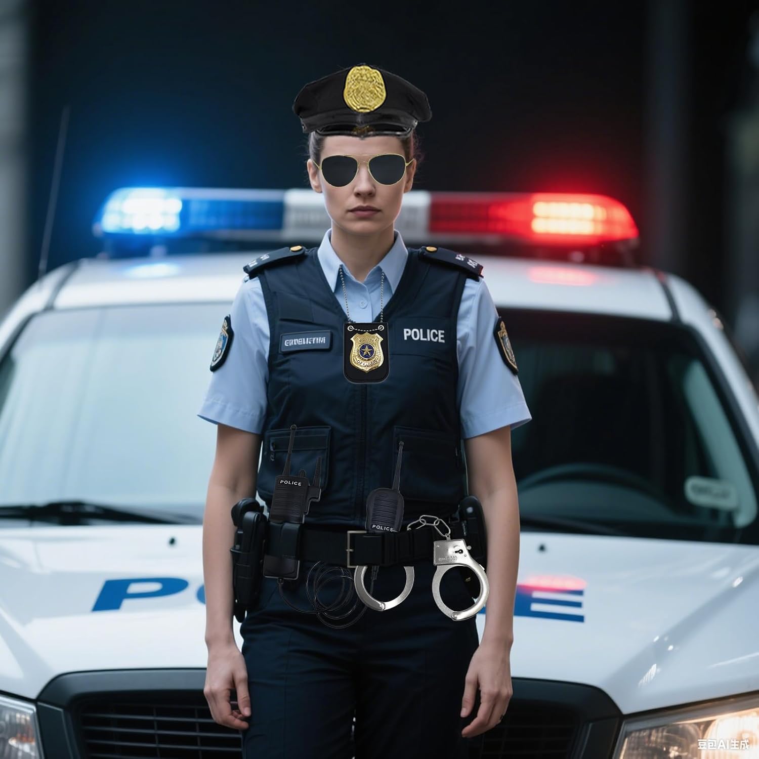 10 Pcs/2 Set Police Costume Accessories with Police Hat Walkie Talkies Badge Sunglasses Officer Theater Dress Up for Theme Party Halloween