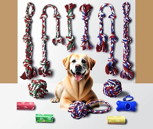 Miniatura 8 de Stride Juguetes grandes para perros, juego de 13, juguetes de cuerda para perros, juguetes resistentes para masticadores agresivos, juguetes