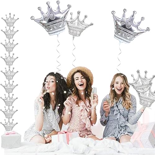 Miniatura 5 de 15 globos de corona plateados con forma de corona para bodas, baby shower, Navidad y decoraciones de cumpleaños de princesa, coronas de globos