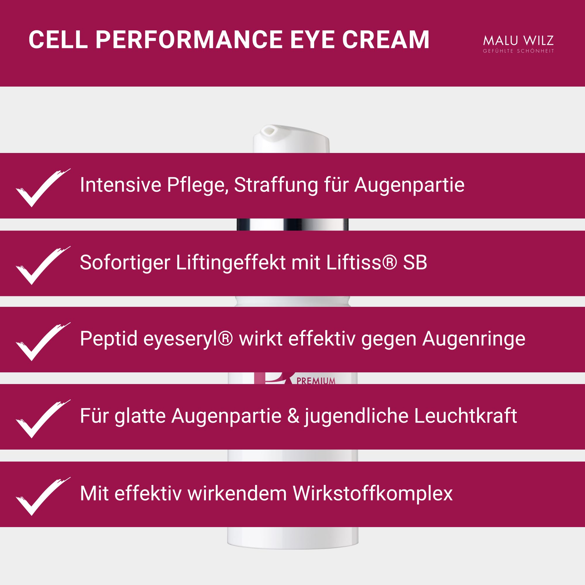 Malu Wilz Premium Aging Cell Performance Eye Cream 15ml I Anti Aging Augencreme gegen Falten und Augenringe I Augenpflege für beanspruchte Augenpartien