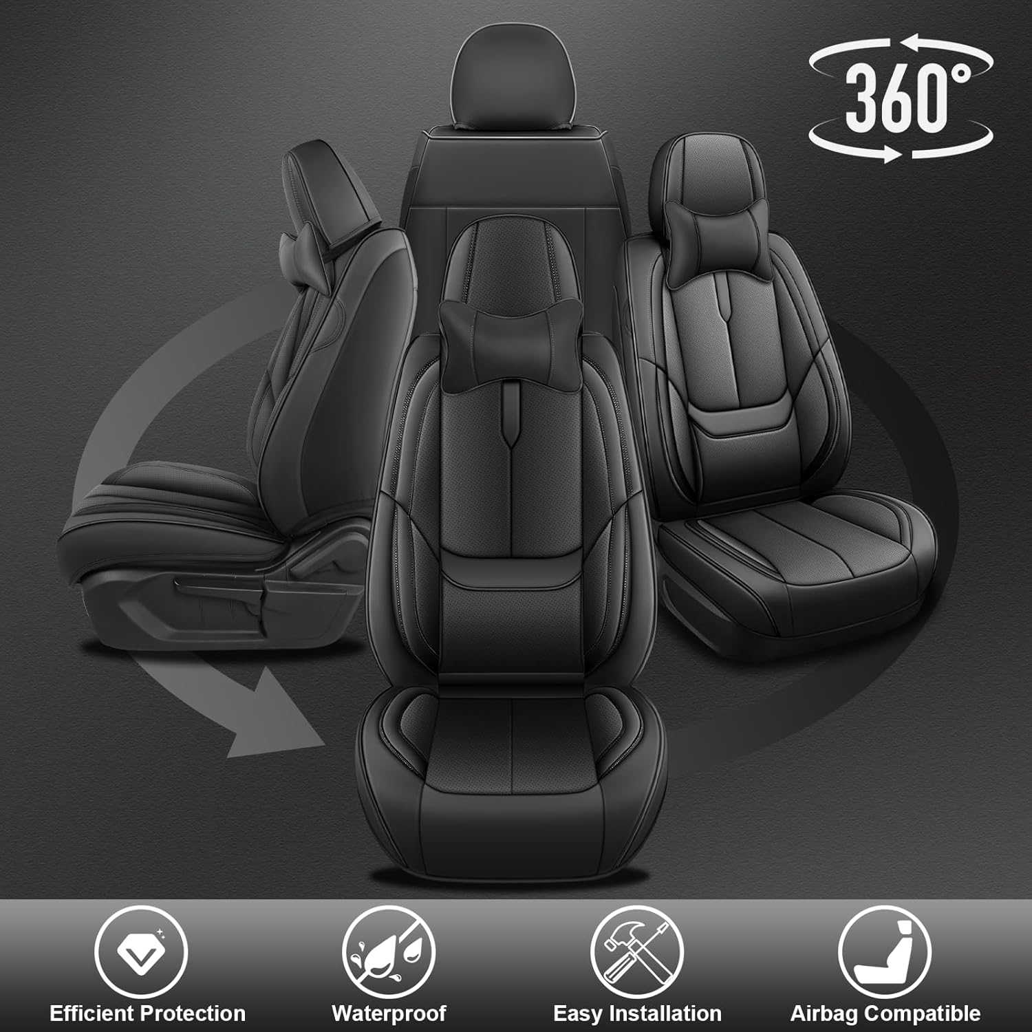 Custom Fit Seat Covers for Toyota Tacoma 1999-2025, Abrasion & Stain-Resistant Leatherette, Soft Breathable Design for Lasting Comfort(2 Seats Luxury,Black)