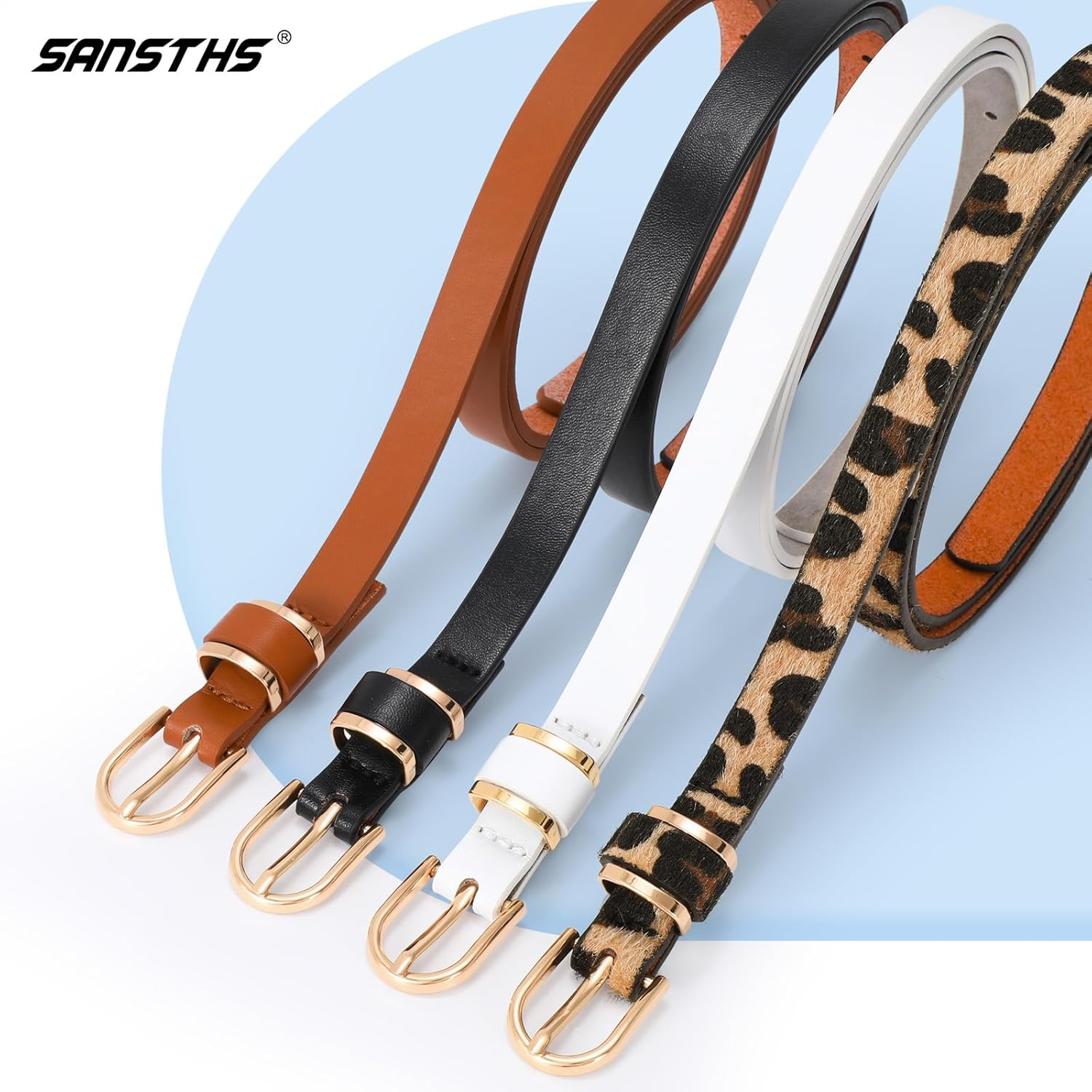 SANSTHS 4 Pack Women Thin Belts for Jeans Dresses Coats Skinny Women Belt with Gold Alloy Buckle - Image 4