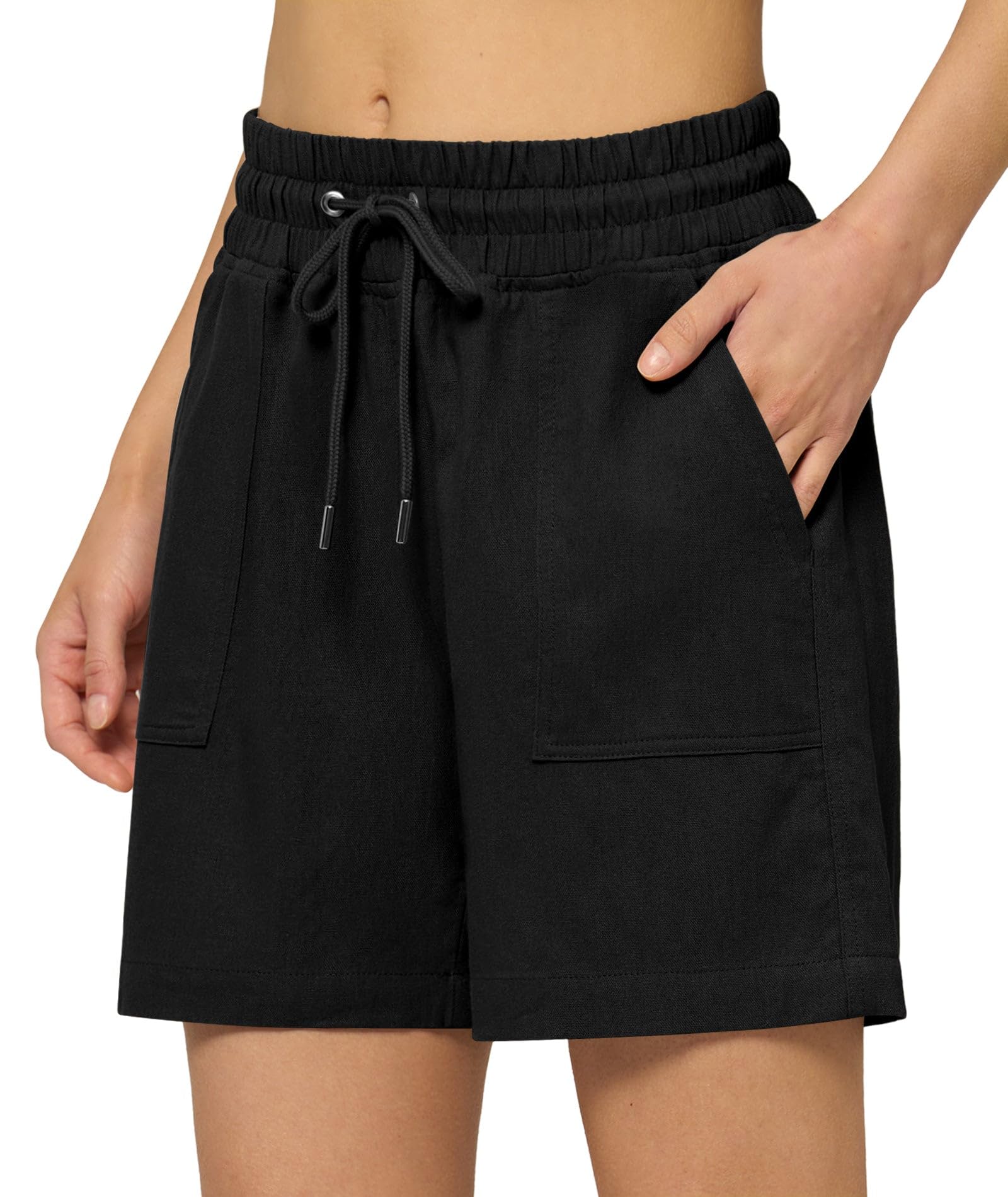 WILLIT Shorts Damen Leinen Shorts Freizeit Bermuda Kurze Hose knielange High Waist Bequeme Sommershorts mit Taschen 5“