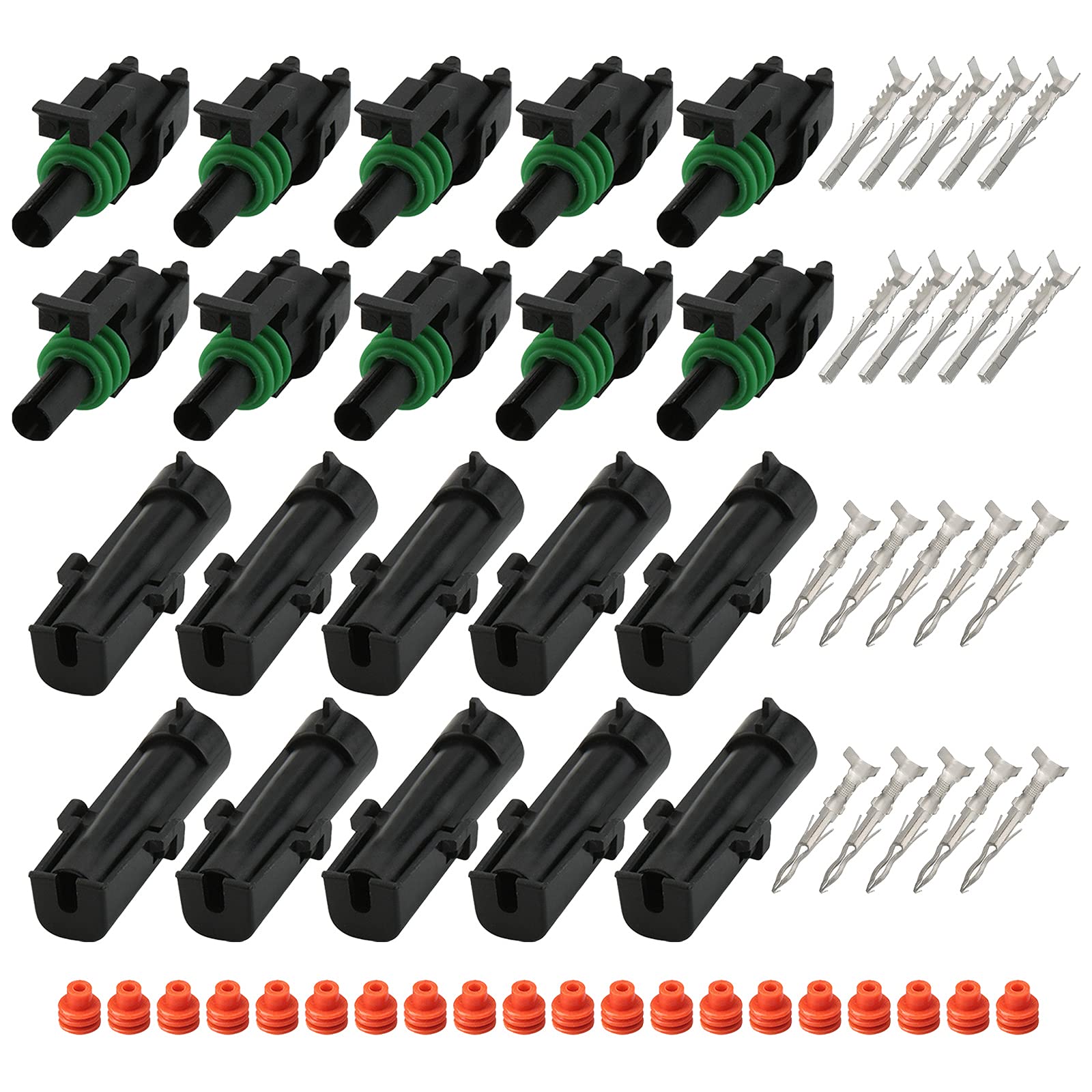 VideoPUP 10 Pack 1 Pin Way Electrical Auto Wire Connector,Waterproof Electrical Terminal,Plug Compatible with Delphi 2.5 Series