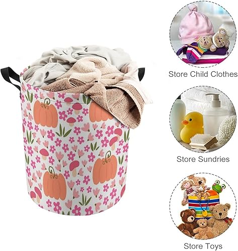 Miniatura 3 de Cute Pink Pumpkin Flowers Laundry Basket with Drawstring Colorful Waterproof Collapsible Dirty Clothes Hamper Storage Baskets for Bathroom Dorm Toy