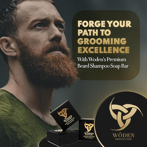 Miniatura 3 de Woden Black Raven (aroma terroso) Barra de jabón de alta calidad para barba, 4.23 onzas con aceite de semilla negra y carbón activado, arregla como