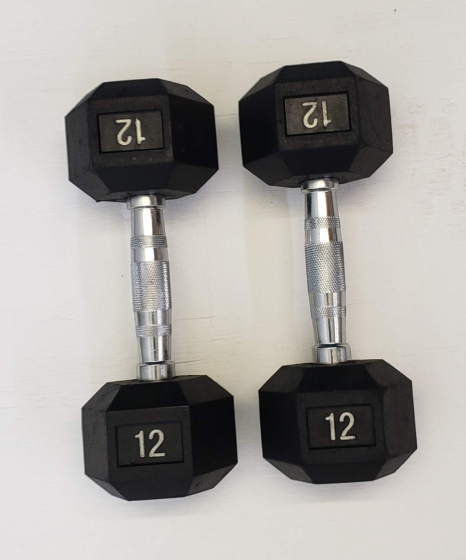 TDS 12 lb Rubber hex Dumbell with Chrome Plated Solid Contour Shape Steel Handle Sold AS A Pair (Pair)