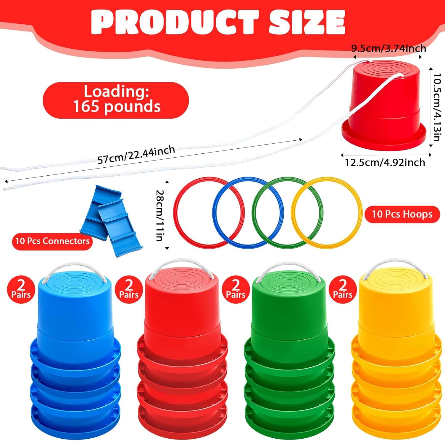 8 Pair Balancing Stilts for Kids and 1 Hopscotch Ring Game Set Thickened Walking Bucket with Adjustable Rope Hop Scotch Kid Balance Coordination Toy Indoor Outdoor Birthday Playground Game Party Favor