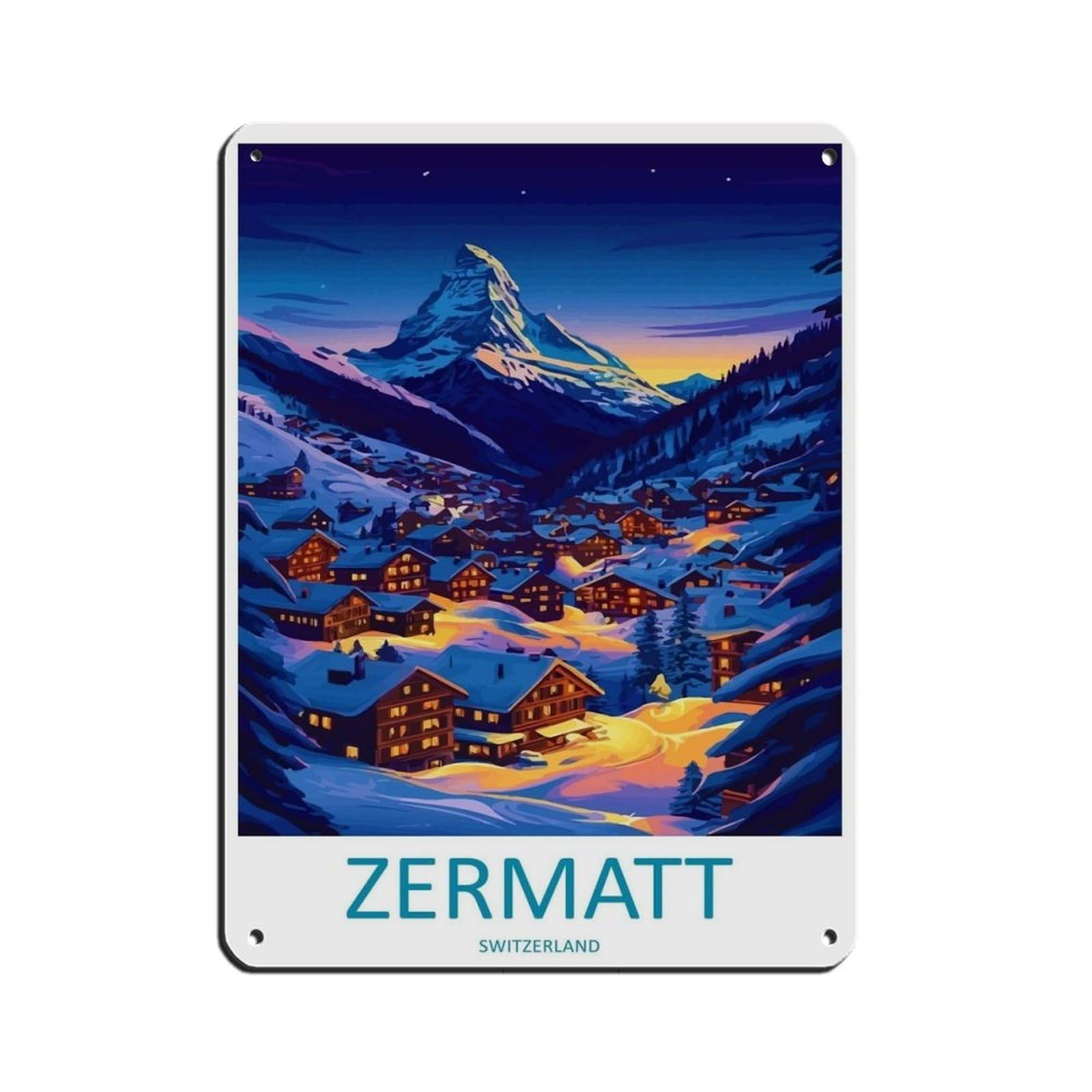 Zermatt Travel Poster Switzerland Art Retro Poster Metal Tin Sign Chic Art Retro Iron Painting Bar People Cave Cafe Family Garage Poster Wall Decoration 12x16inch(30x40cm)