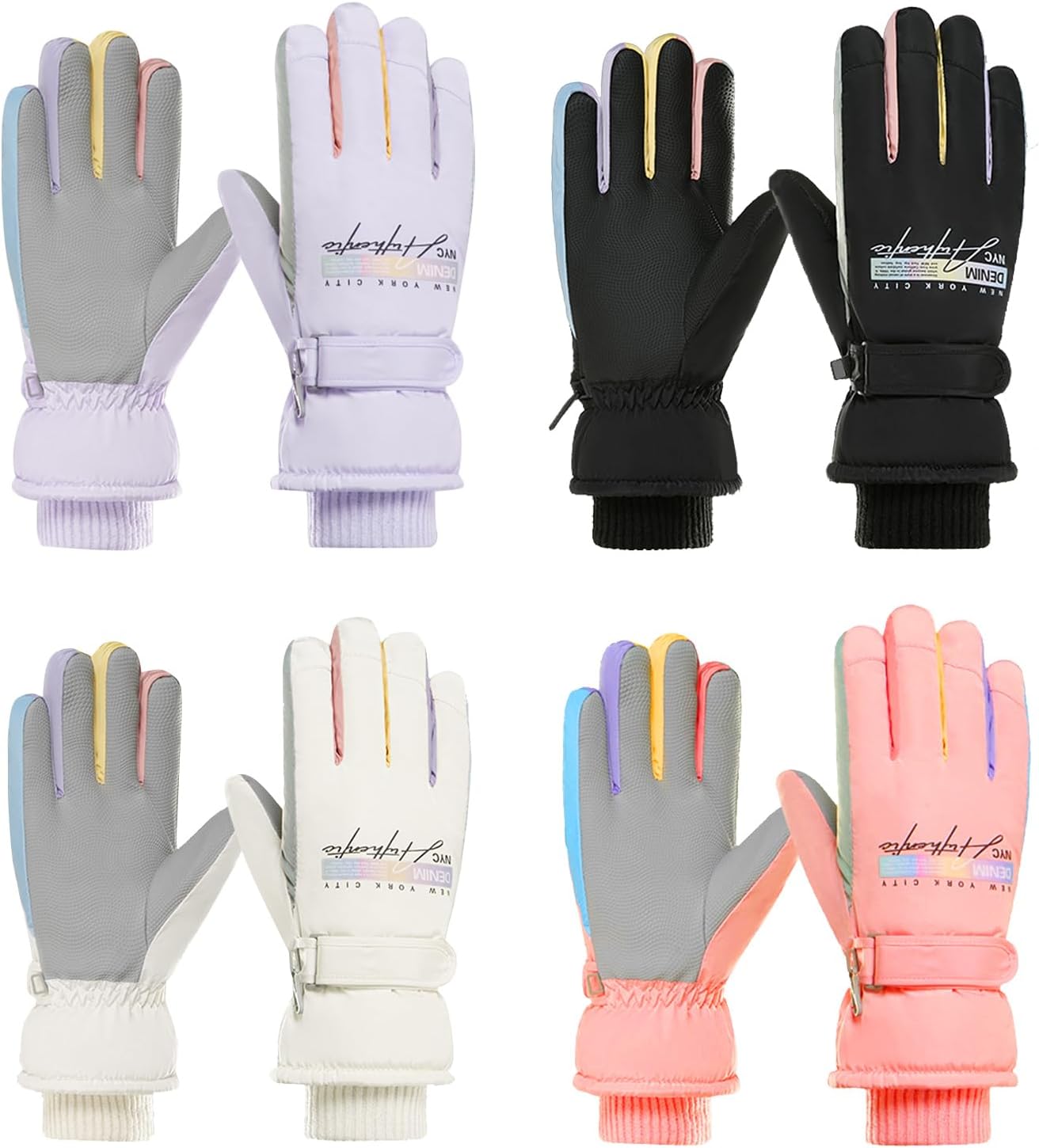 4 Pack Winter Ski Snow Gloves for Men, Women, Youth, Waterproof Winter ski Gloves for Outdoor Cold Insulation Protection (4 Colors)