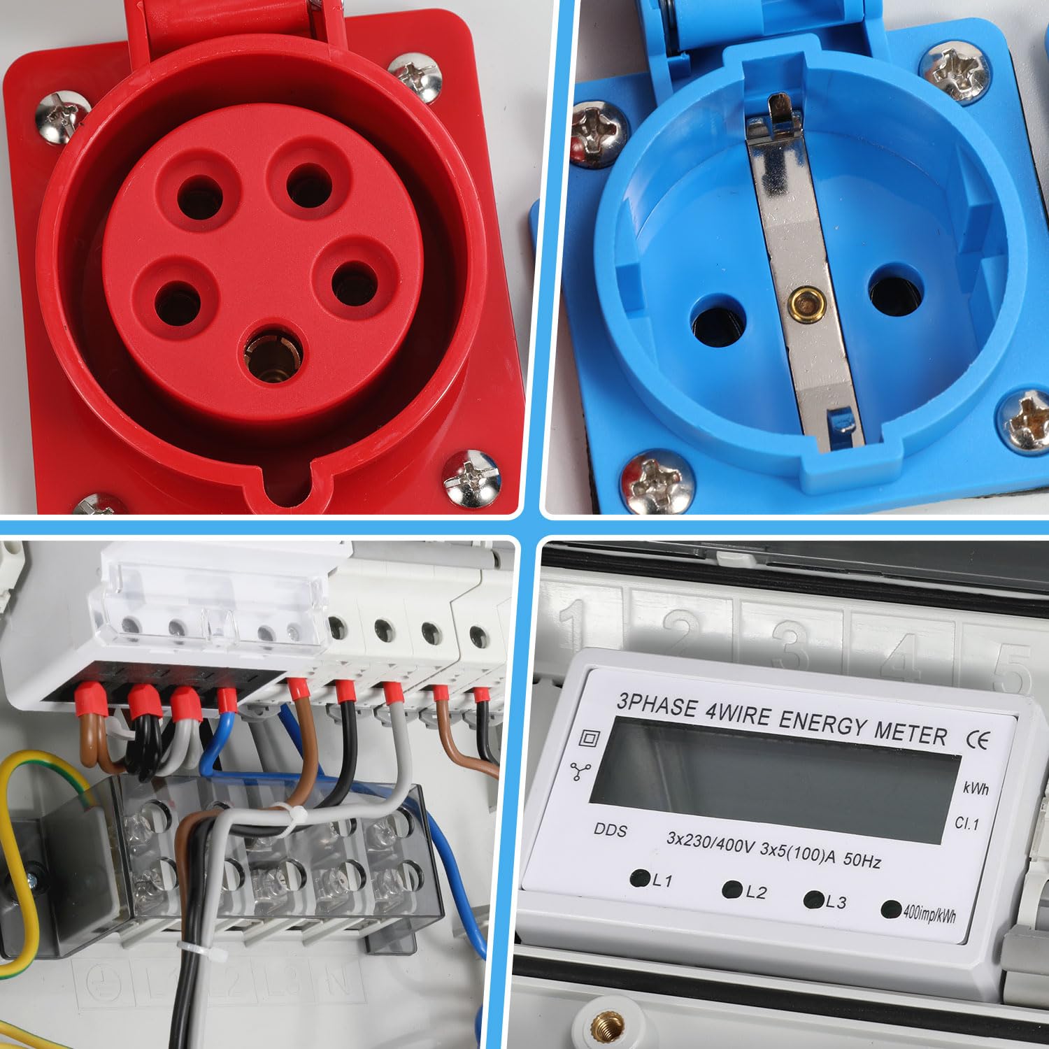 Distribuidor de pared, distribuidor de corriente para construcción, 3 x 16 A, 230 V, 1 x CEE+32 A, 5 pines con interruptor de protección MCB, distribución de corriente de 3 fases, IP44, con