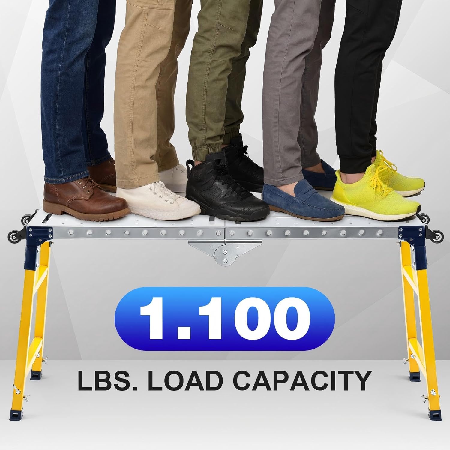 Gisafai Steel Welding Table Heavy-Duty Portable Work Platform with Casters 1100 Lbs Load Capacity Adjustable Height 55 x 14 Inch Galvanized Top Table Versatile Folding Bench