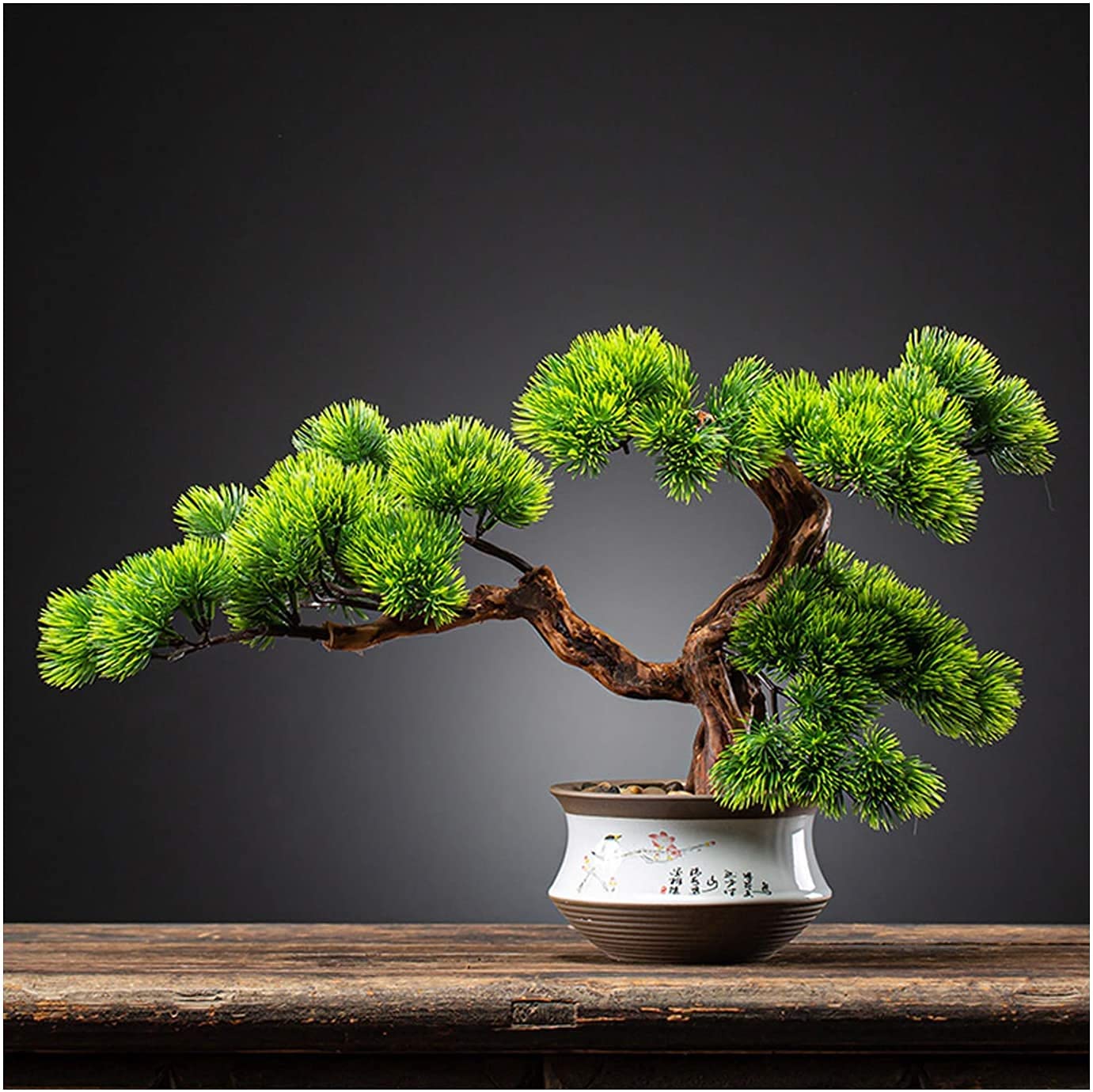 CAFIEDR Indoor Fake Pine And Cypress Artificial Bonsai Tree Living Room Hotel Entrance Decoration Ornaments Potted Plants In Ceramic Flowerpot.