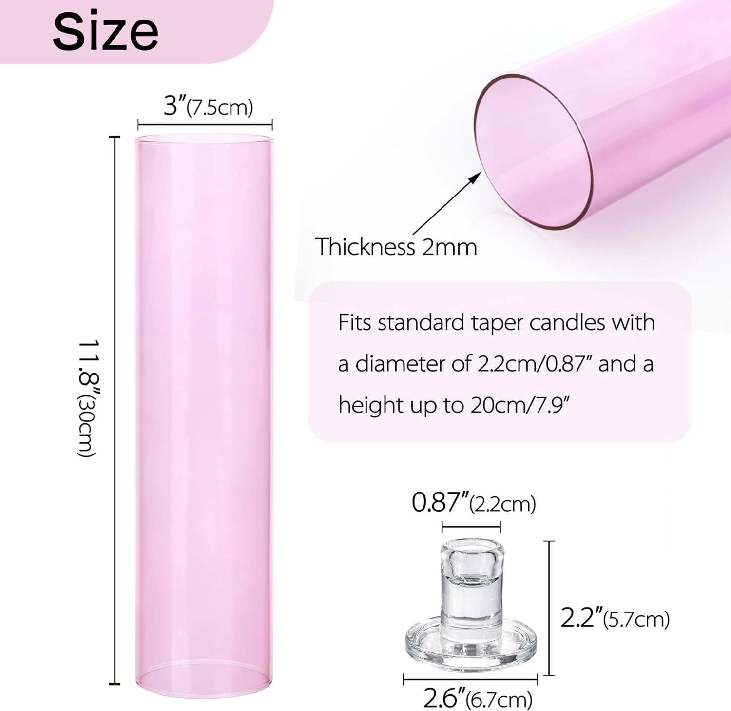 Vixdonos Glass Hurricane Candle Holder Set of 3 Modern Candlestick Holders Long Taper Candle Stand with 11.8 inch Tall Cylinder Windproof Cover for Wedding Party Table Centerpiece Outdoor