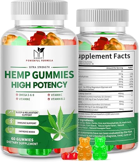 2 Pack Hemp Gummies for Sleep, Relaxation - Extra Strength with Magnesium & Vitamins - High Potency Natural Hemp Oil Extract Supplement, Vegan Gummy Bears