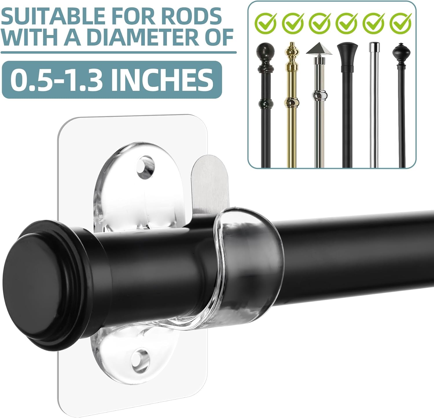 Antimbee 16 Pack Transparent Curtain Rod Bracket, No Drilling Adhesive Curtain Rods Holders for Max 18LB Load Capacity, Nail Free Curtains Rod Hooks for for Bathroom, Living Room, Kitchen