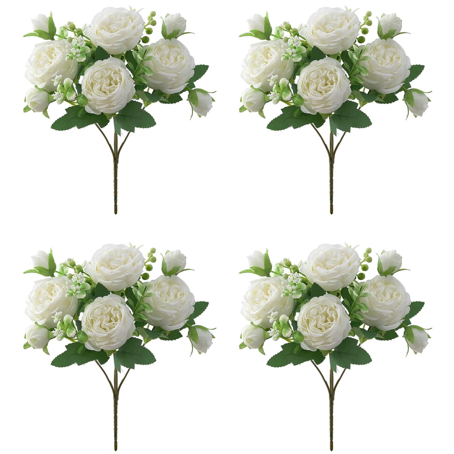 huiyonglan 4 Bunches Peony Artificial Flowers White Flowers Silk Peonies Bouquets for Wedding Party Table Centerpieces Floral Arrangement Home Kitchen Decor, Artificial Peony Silk Flowers — image 1