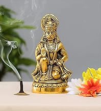 Hanuman Ji Statue Sitting In Metal Hanuman Ji Idol Bajrangbali Murti Gift Article Decorative Showpiece, Multicolour, 1 Piece.